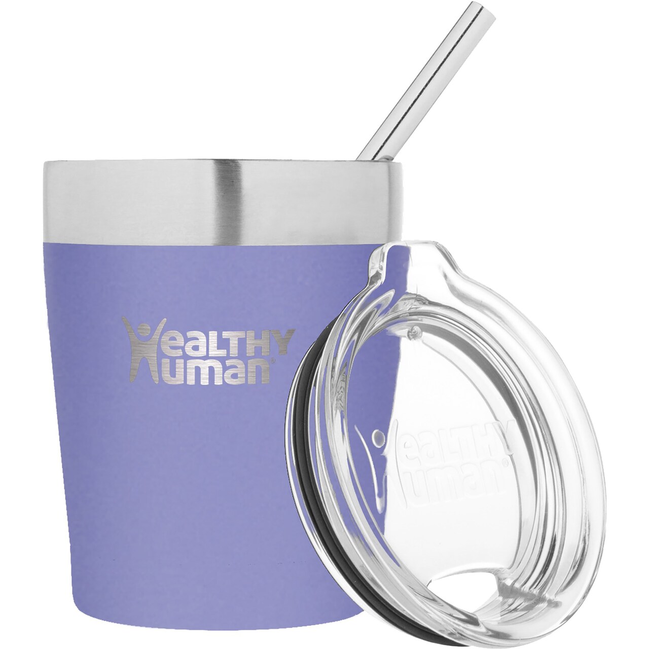 Healthy Human Stainless Steel Tumbler with Straw | Splash Proof Insulated Travel Cruiser Cup | Eco-Friendly Coffee Tumblers with Straws Cleaner & Splash Proof Lid (12oz, Lilac)